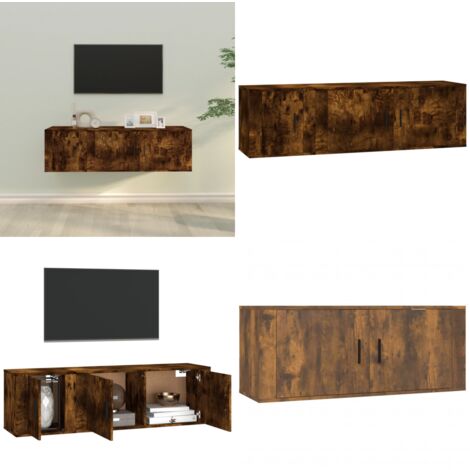 Set de muebles de TV 2 pzas madera contrachapada roble ahumado - Muebles de pared - Madera contrachapada