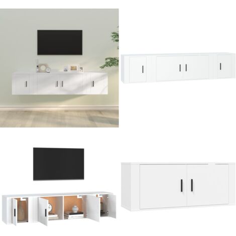 Set de muebles de TV 3 piezas madera contrachapada blanco - Muebles de pared - Madera contrachapada