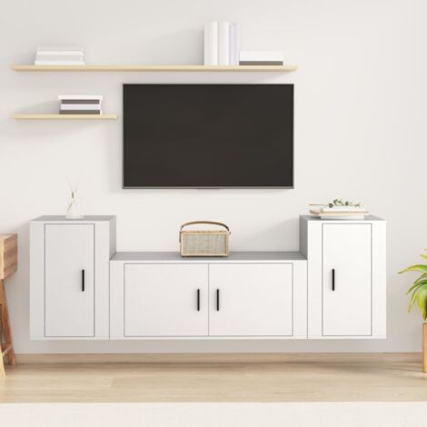 Set de muebles de TV 3 piezas madera contrachapada blanco vidaXL