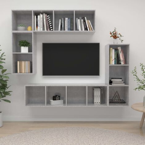 Set de muebles de TV 4 pzas madera contrachapada gris hormigón
