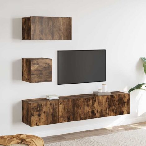 Set de muebles de TV 4 pzas madera contrachapada roble ahumado