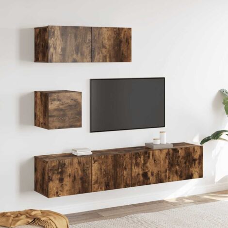 Set de muebles de TV 4 pzas madera contrachapada roble ahumado
