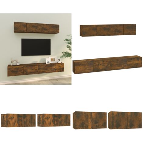 Set de muebles de TV 4 pzas madera contrachapada roble ahumado - Muebles de pared - Muebles de madera
