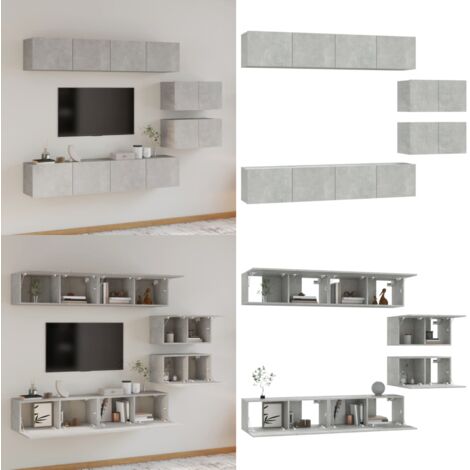 Set de muebles de TV 6 pzas madera contrachapada gris hormigón - Muebles de pared - Muebles de TV gris hormigón