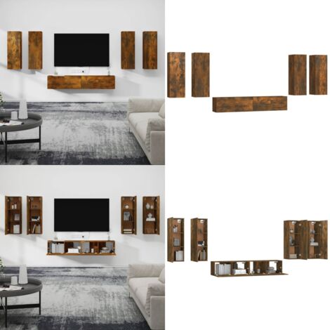 Set de muebles de TV 6 pzas madera contrachapada roble ahumado - Armario multimedia - Muebles de pared