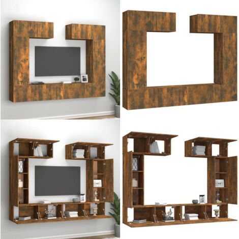 Set de muebles de TV 6 pzas madera contrachapada roble ahumado - Muebles de pared - Muebles de madera