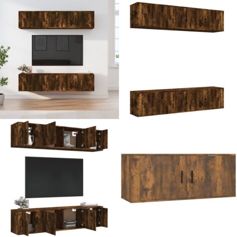 Set de muebles de TV 6 pzas madera contrachapada roble ahumado - Muebles de pared - Muebles de madera