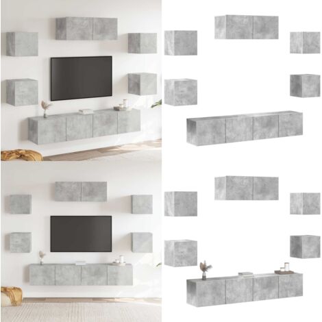 Set de muebles de TV 7 pzas madera contrachapada gris hormigón - Muebles de pared - Muebles de madera