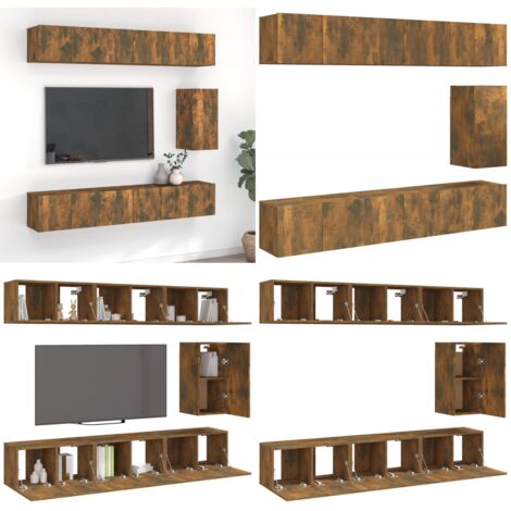 Set de muebles de TV 7 pzas madera contrachapada roble ahumado - Muebles de pared - Muebles de madera