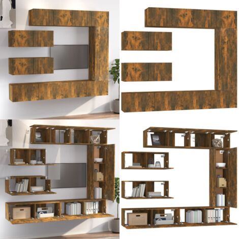 Set de muebles de TV 7 pzas madera contrachapada roble ahumado - Muebles de sala - Muebles de pared