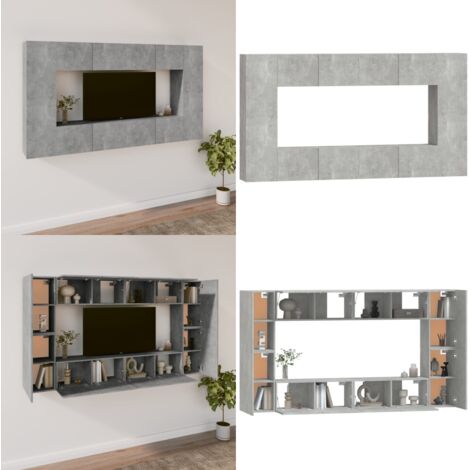Set de muebles de TV 8 pzas madera contrachapada gris hormigón - Muebles de pared - Muebles de madera contrachapada