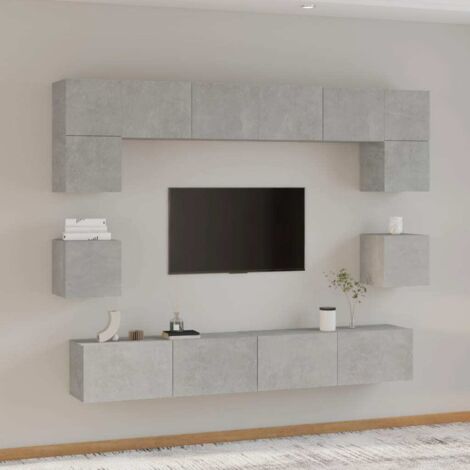 Set de muebles de TV 8 pzas madera contrachapada gris hormigón vidaXL