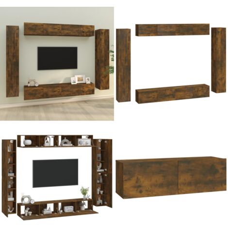 Set de muebles de TV 8 pzas madera contrachapada roble ahumado - Muebles de pared - Muebles de madera