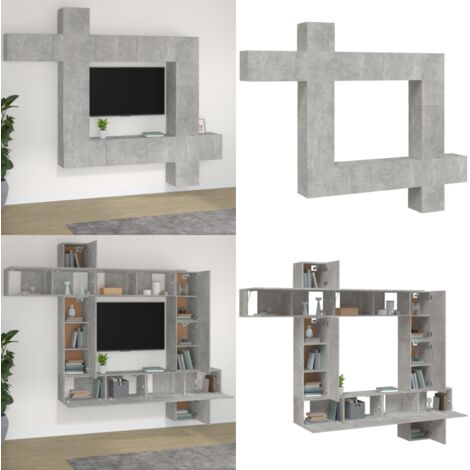 Set de muebles de TV 9 pzas madera contrachapada gris hormigón - Muebles de pared - Muebles modulares