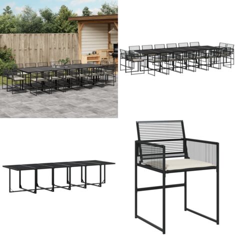 Set de muebles jardín 17 pzas con cojines ratán sintético negro - Sillas de jardín - Mesa de jardín