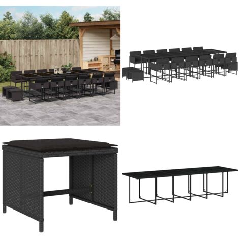 Set de muebles jardín 17 pzas con cojines ratán sintético negro - Sillas de jardín - Mesa de jardín