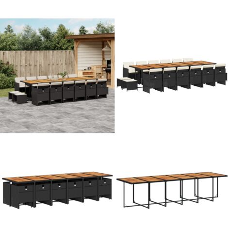 Set de muebles jardín 17 pzas con cojines ratán sintético negro - Sillas de jardín - Mesa de jardín