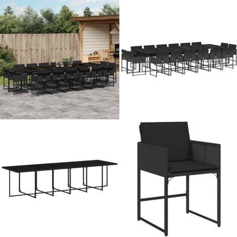 Set de muebles jardín 17 pzas con cojines ratán sintético negro - Sillas de jardín - Mesa de jardín