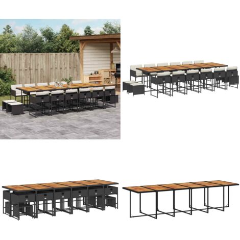 Set de muebles jardín 17 pzas con cojines ratán sintético negro - Sillas de jardín - Mesa de jardín