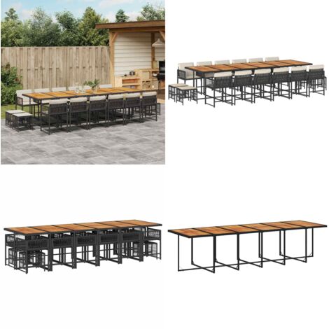 Set de muebles jardín 17 pzas con cojines ratán sintético negro - Sillas de jardín - Mesa de jardín