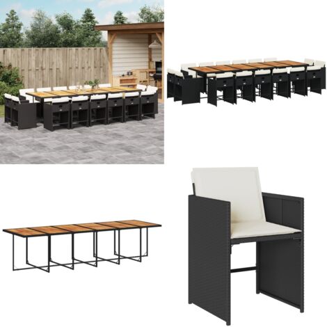 Set de muebles jardín 17 pzas con cojines ratán sintético negro - Sillas de jardín - Mesa de jardín