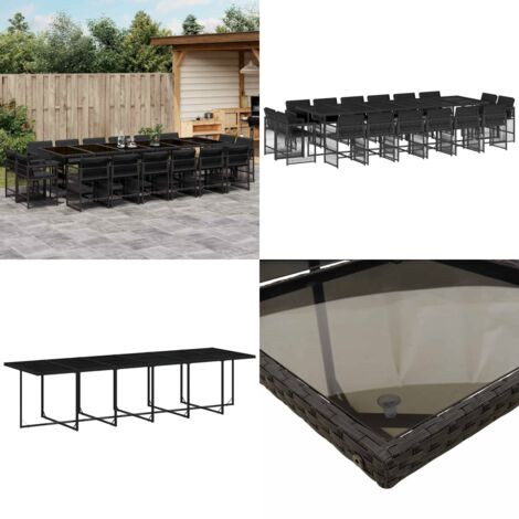 Set de muebles jardín 17 pzas con cojines ratán sintético negro - Sillas de jardín - Mesa de jardín