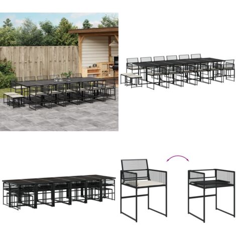 Set de muebles jardín 17 pzas con cojines ratán sintético negro - Sillas de jardín - Mesa de jardín