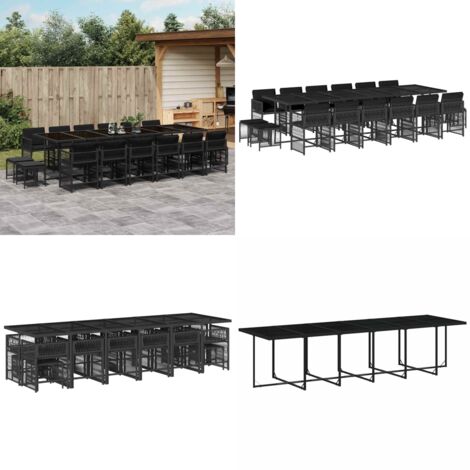 Set de muebles jardín 17 pzas con cojines ratán sintético negro - Sillas de jardín - Mesa de jardín