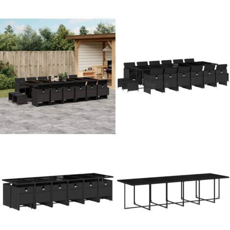 Set de muebles jardín 17 pzas con cojines ratán sintético negro - Sillas de jardín - Mesa de jardín