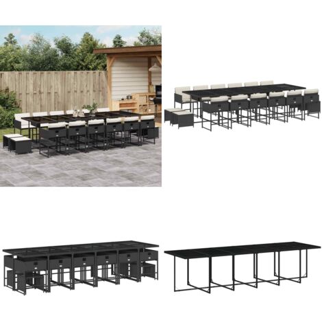 Set de muebles jardín 17 pzas con cojines ratán sintético negro - Sillas de jardín - Mesa de jardín