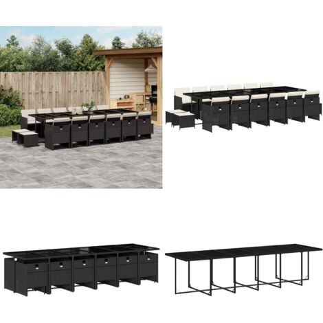 Set de muebles jardín 17 pzas con cojines ratán sintético negro - Sillas de jardín - Mesa de jardín