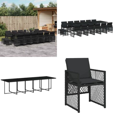Set de muebles jardín 17 pzas con cojines ratán sintético negro - Sillas de jardín - Mesa de jardín
