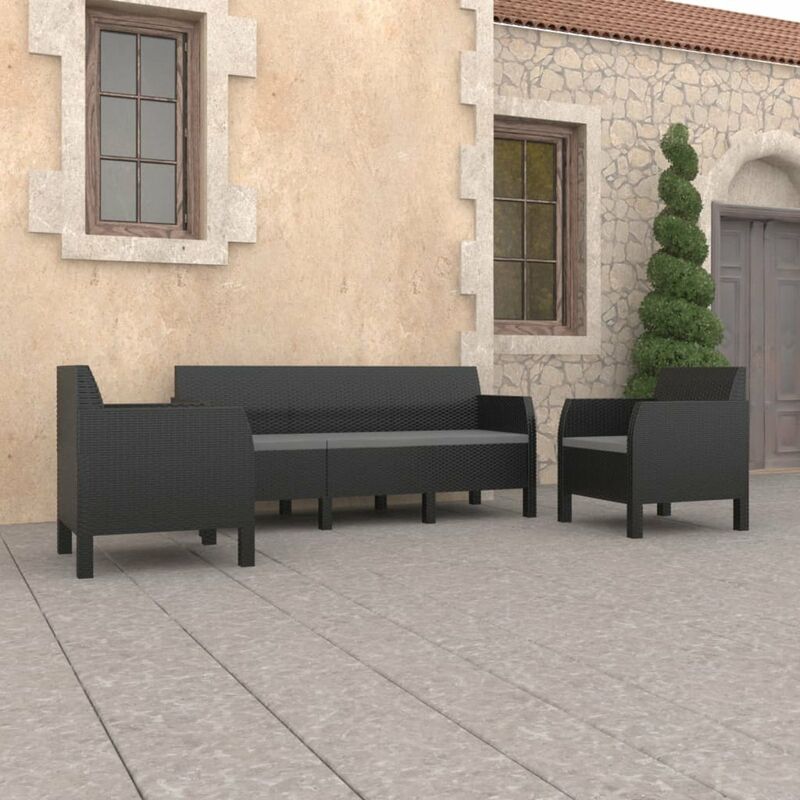 

Set de muebles jardin 3 piezas con cojines PP gris antracita
