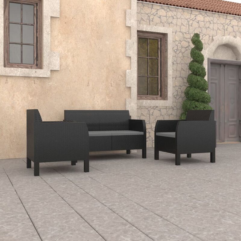 

Set de muebles jardín 3 piezas con cojines PP gris antracita
