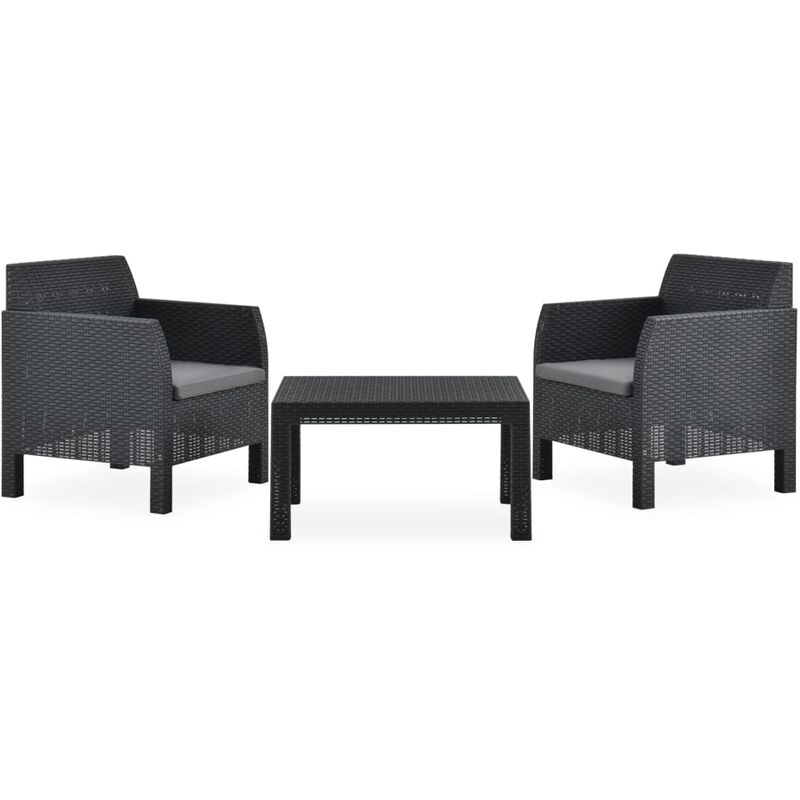 

Set de muebles jardín 3 piezas con cojines PP gris antracita
