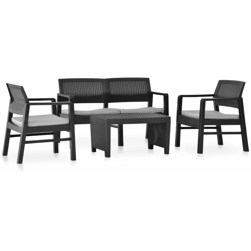 

Set de muebles jardín 3 pzas y cojines plástico gris antracita