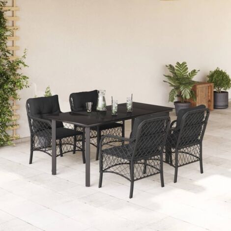 Set de muebles jardín 5 pzas con cojines ratán sintético negro
