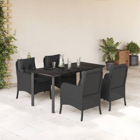 Set de muebles jardín 5 pzas con cojines ratán sintético negro