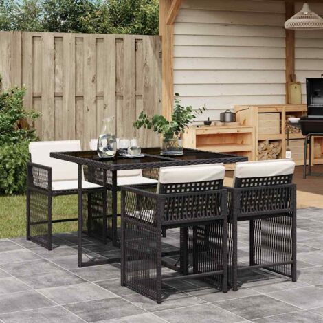 Set de muebles jardín 5 pzas con cojines ratán sintético negro