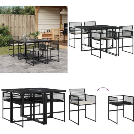 Set de muebles jardín 5 pzas con cojines ratán sintético negro - Comedor al aire libre - Sillas de jardín