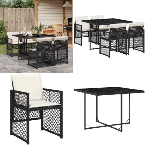 Set de muebles jardín 5 pzas con cojines ratán sintético negro - Comedor al aire libre - Sillas de jardín