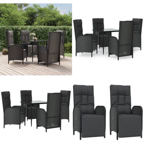 Set de muebles jardín 5 pzas con cojines ratán sintético negro - Comedor exterior - Sillas reclinables