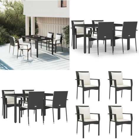 Set de muebles jardín 5 pzas con cojines ratán sintético negro - Comedor - Muebles de jardín