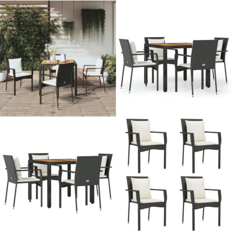 Set de muebles jardín 5 pzas con cojines ratán sintético negro - Comedor - Muebles de jardín