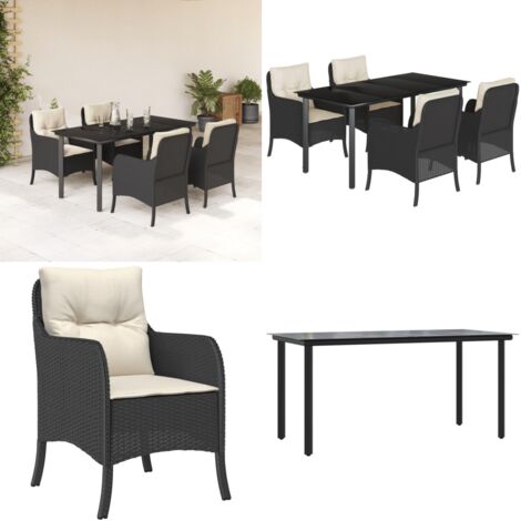 Set de muebles jardín 5 pzas con cojines ratán sintético negro - Muebles de exterior - Comedor al aire libre