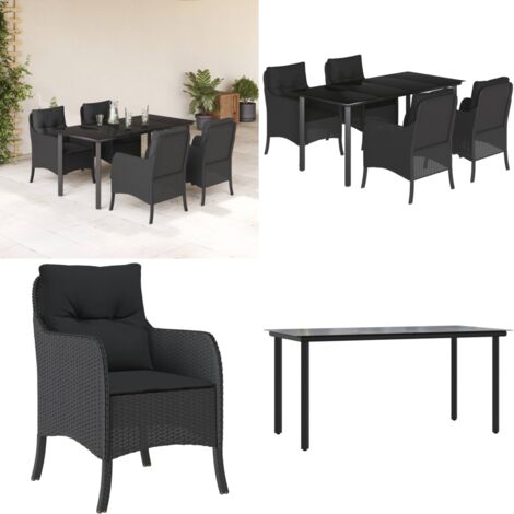 Set de muebles jardín 5 pzas con cojines ratán sintético negro - Muebles de exterior - Comedor al aire libre