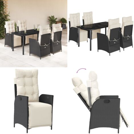 Set de muebles jardín 5 pzas con cojines ratán sintético negro - Muebles de exterior - Sillas de jardín