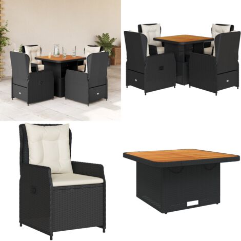 Set de muebles jardín 5 pzas con cojines ratán sintético negro - Muebles de exterior - Sillas de jardín