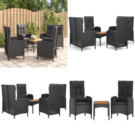 Set de muebles jardín 5 pzas con cojines ratán sintético negro - Sillas de jardín - Banco de jardín