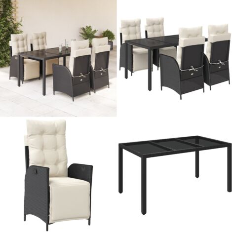 Set de muebles jardín 5 pzas con cojines ratán sintético negro - Sillas de jardín - Mesa de jardín